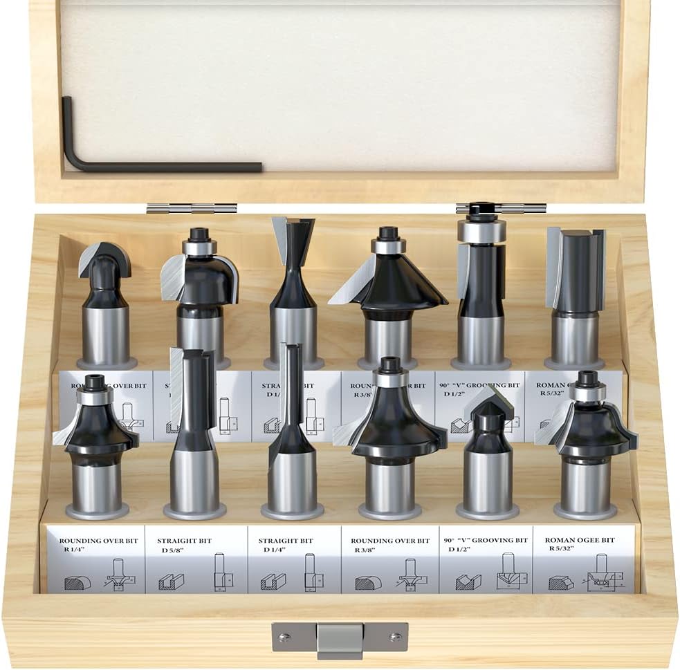 FivePears Tungsten Carbide Router Bits - 12 Pieces