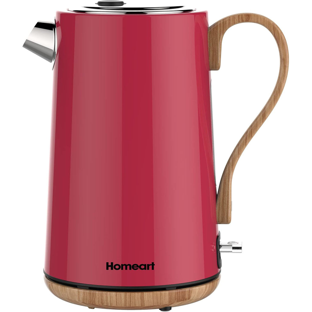 Panda Cordless Electric Kettle with Wood Detail, Red