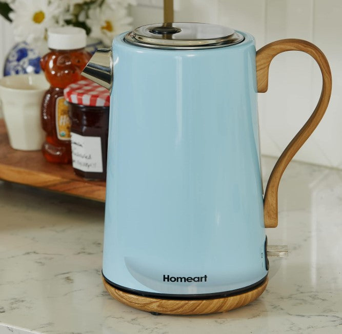 Panda Cordless Electric Kettle with Wood Detail, Powder Blue