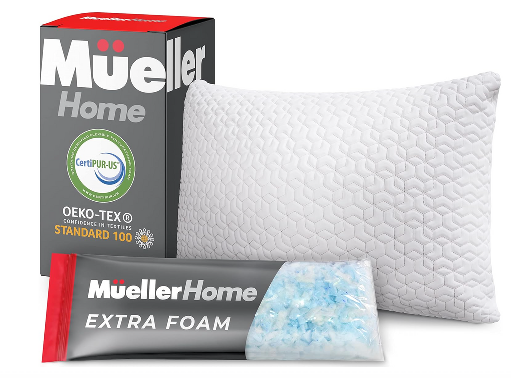 Mueller Nirvana Adjustable Cervical Memory Foam Pillow, Odorless Neck Pillows for Pain Relief, Orthopedic Pillow for Side, Back, Stomach, Hypo-Allergenic and Breathable, CertiPUR-US Certified