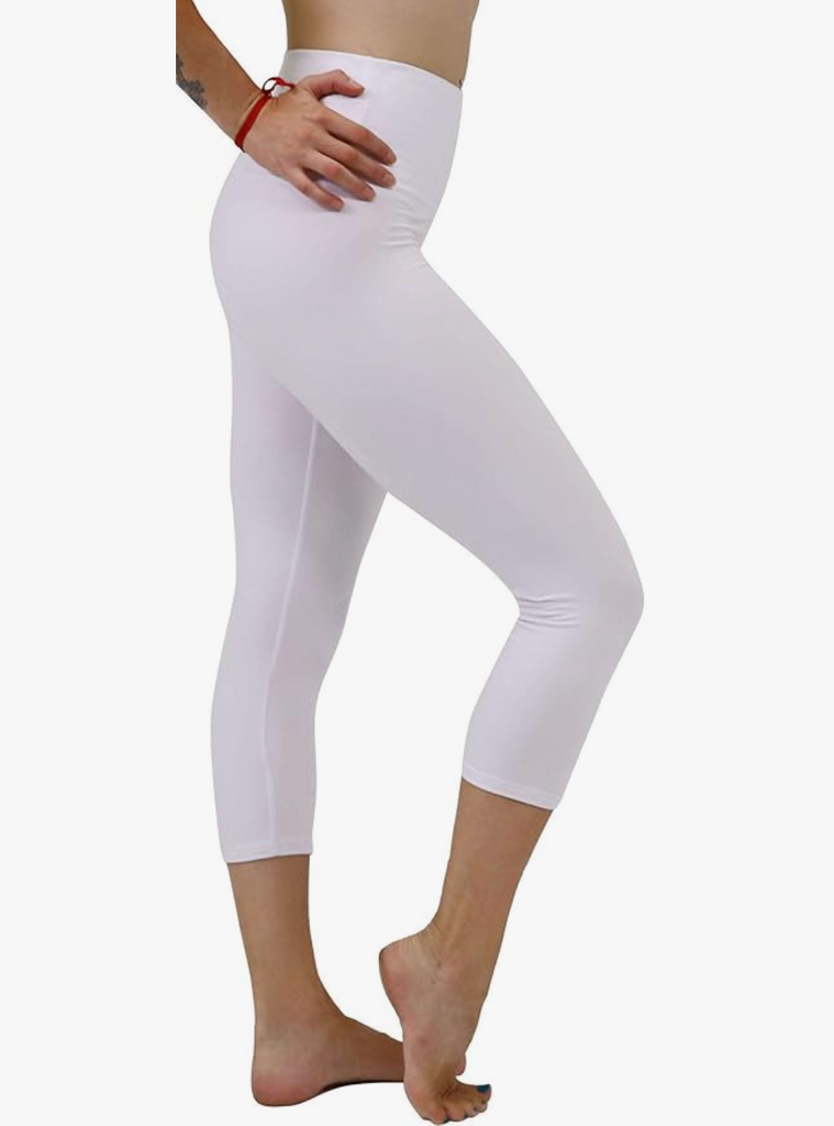 Printed Camouflage and Halloween Leggings for Women – 5” High Waist–Ultra Soft Brushed Active Pants (One Size S-M-L, White Capri)