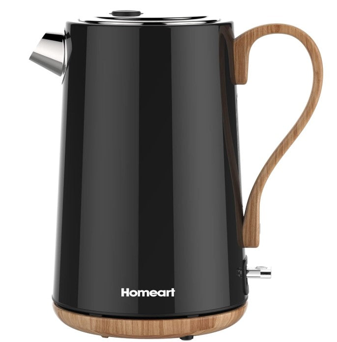 Panda Cordless Electric Kettle with Wood Detail, Black