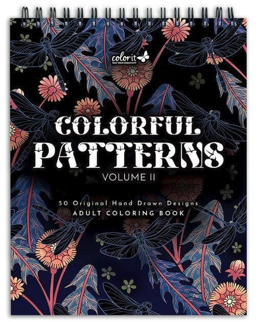 ColorIt Colorful Patterns, Volume II Spiral Bound Adult Coloring Book, 50 Illustrations Inspired by Nature, Animals, Plants & Flowers, Thick Paper, Perforated Edges, Hardback Covers & Ink Blotter